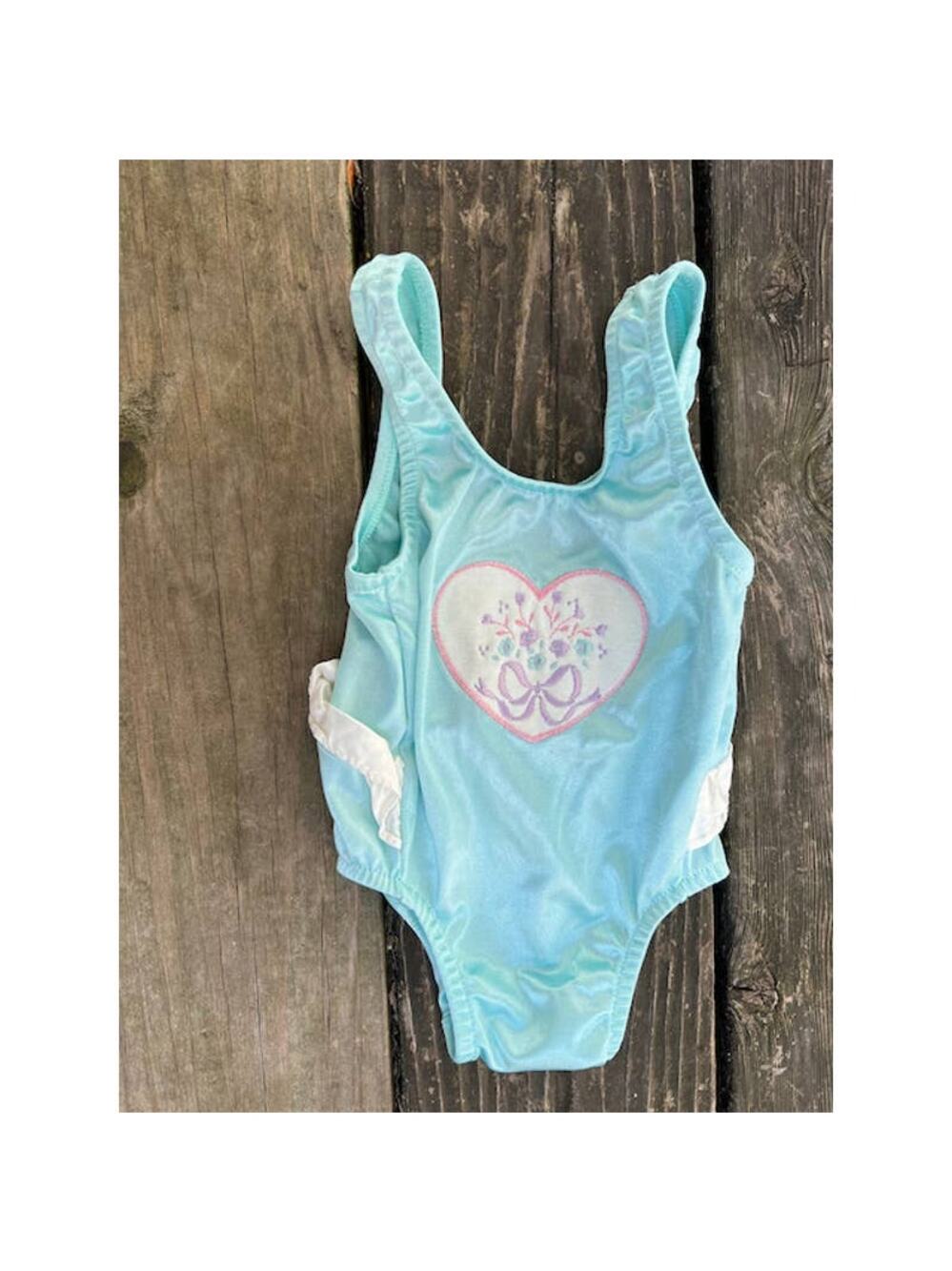 one piece swimsuit vintage heart seafoam ruffle 12 month